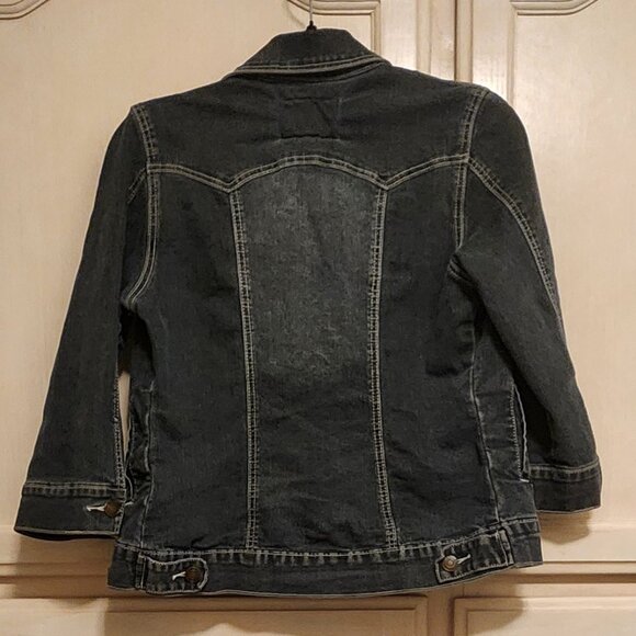 Tappitytap | Dark Indigo Stretch 3/4 Sleeve Denim Button Front Jacket | Medium - Picture 7 of 7